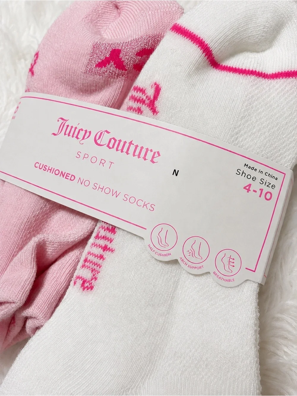 Juicy Couture Pink & White Cushioned No-Show Socks - 6 Pairs